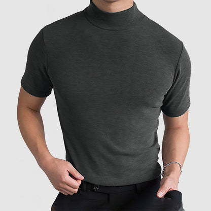 Homme T-shirt Manches Courtes Col Montant Slim Fit