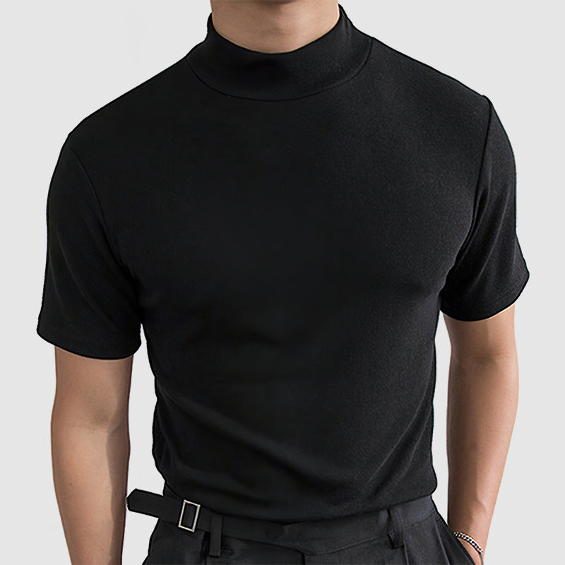 Homme T-shirt Manches Courtes Col Montant Slim Fit