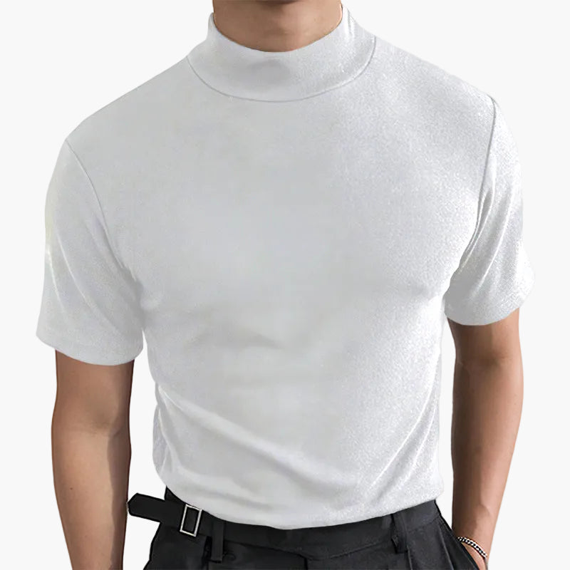 Homme T-shirt Manches Courtes Col Montant Slim Fit