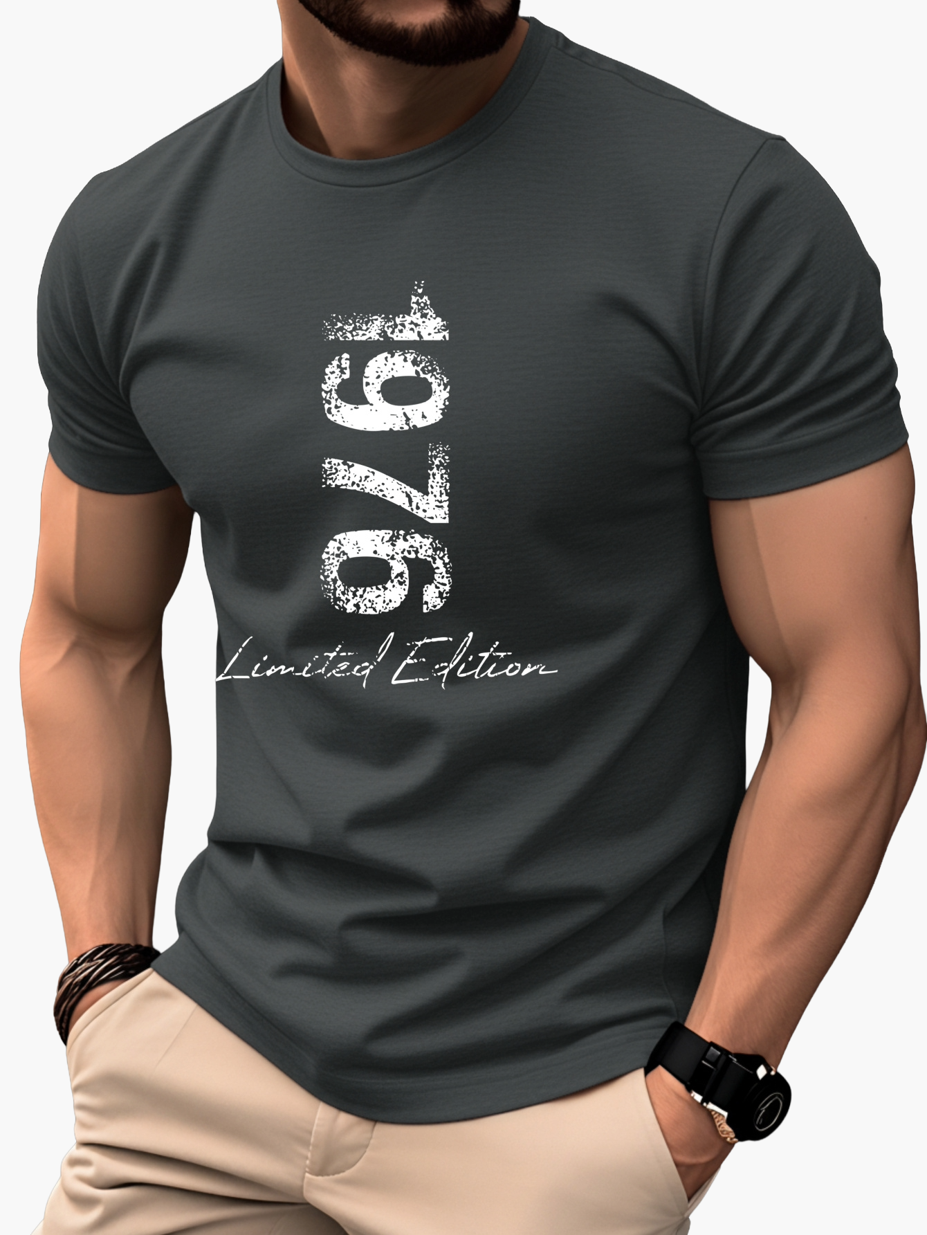 Homme T-shirt Manches Courtes Col Rond Imprimé Vintage 1976