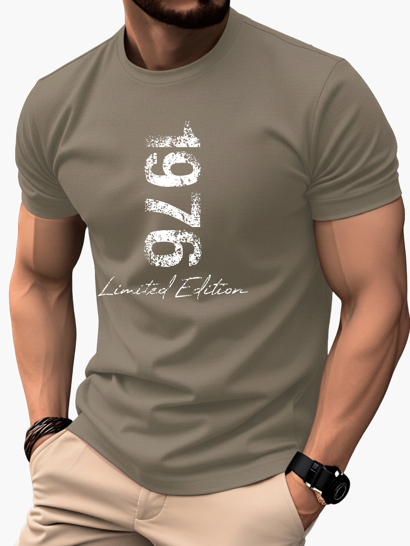 Homme T-shirt Manches Courtes Col Rond Imprimé Vintage 1976