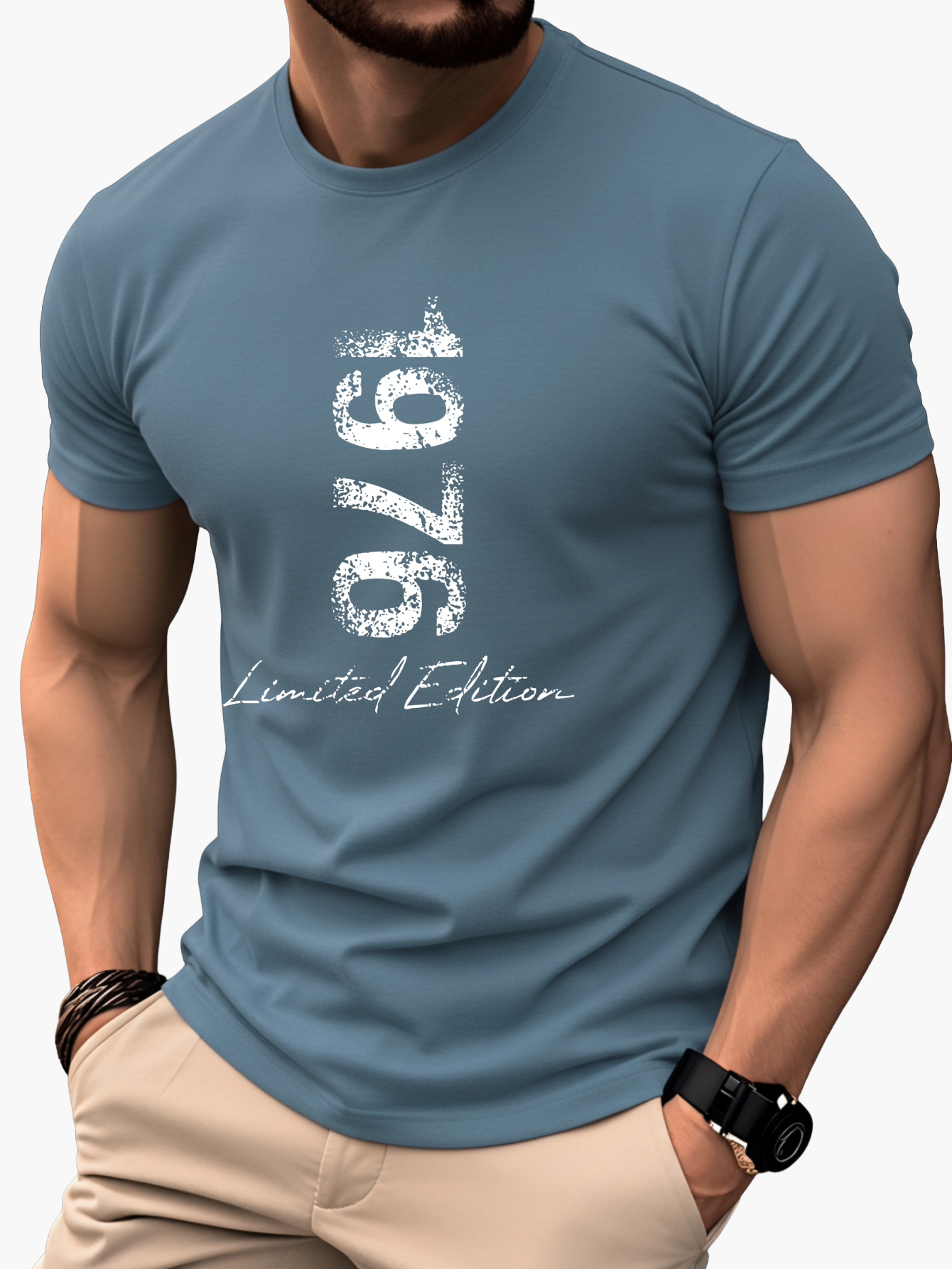 Homme T-shirt Manches Courtes Col Rond Imprimé Vintage 1976