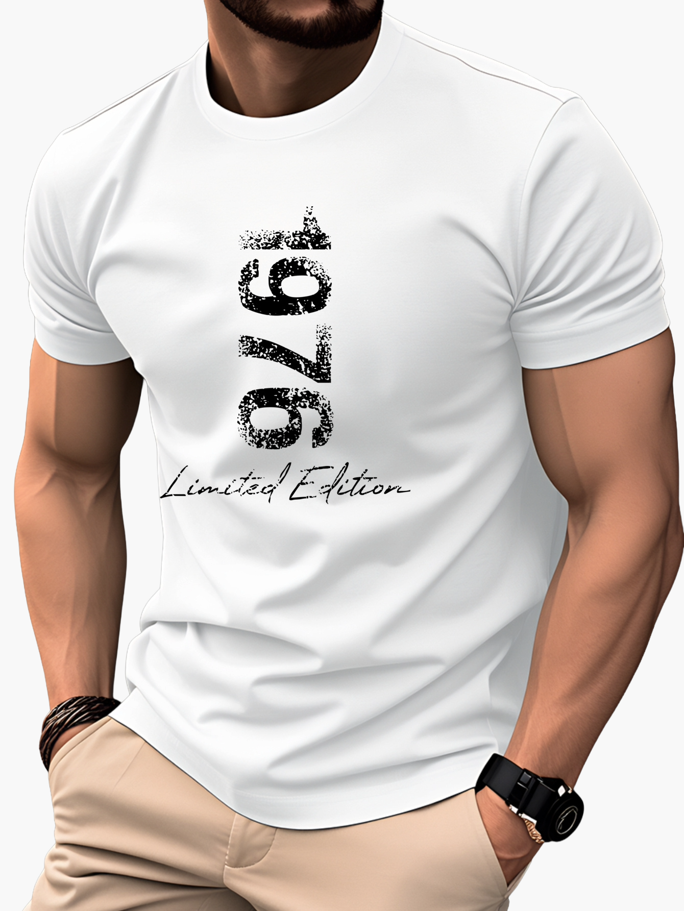 Homme T-shirt Manches Courtes Col Rond Imprimé Vintage 1976