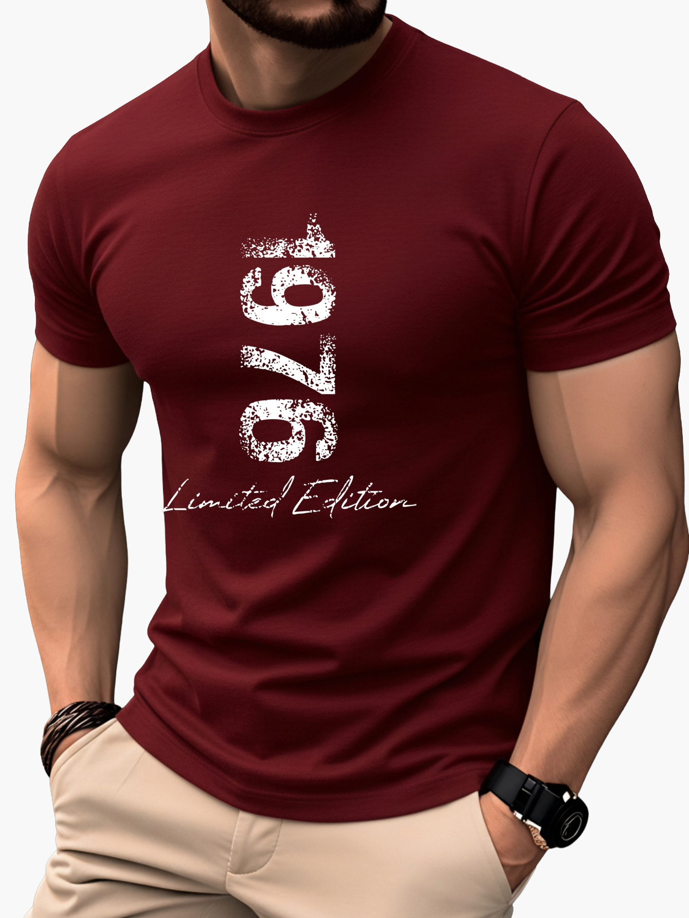 Homme T-shirt Manches Courtes Col Rond Imprimé Vintage 1976