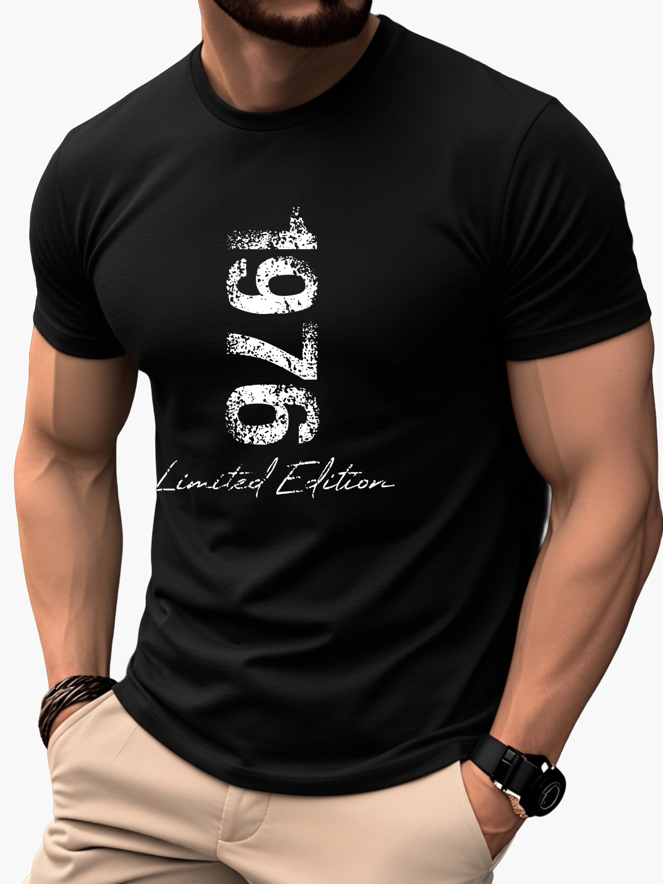 Homme T-shirt Manches Courtes Col Rond Imprimé Vintage 1976