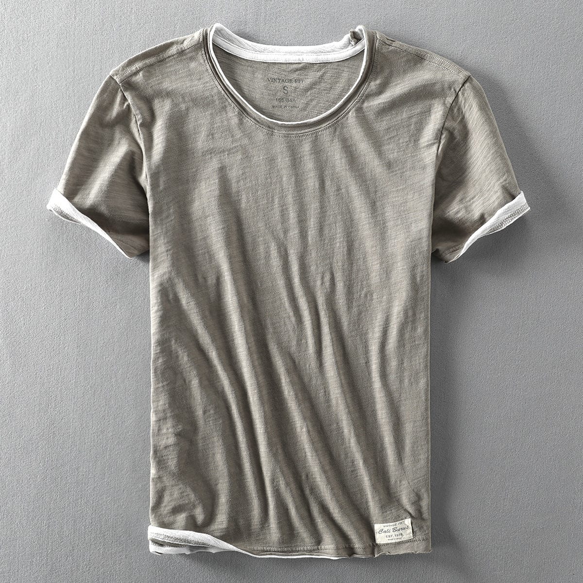 Homme T-Shirt Manches Courtes Col Rond Vintage Fit avec Liseré Contrastant