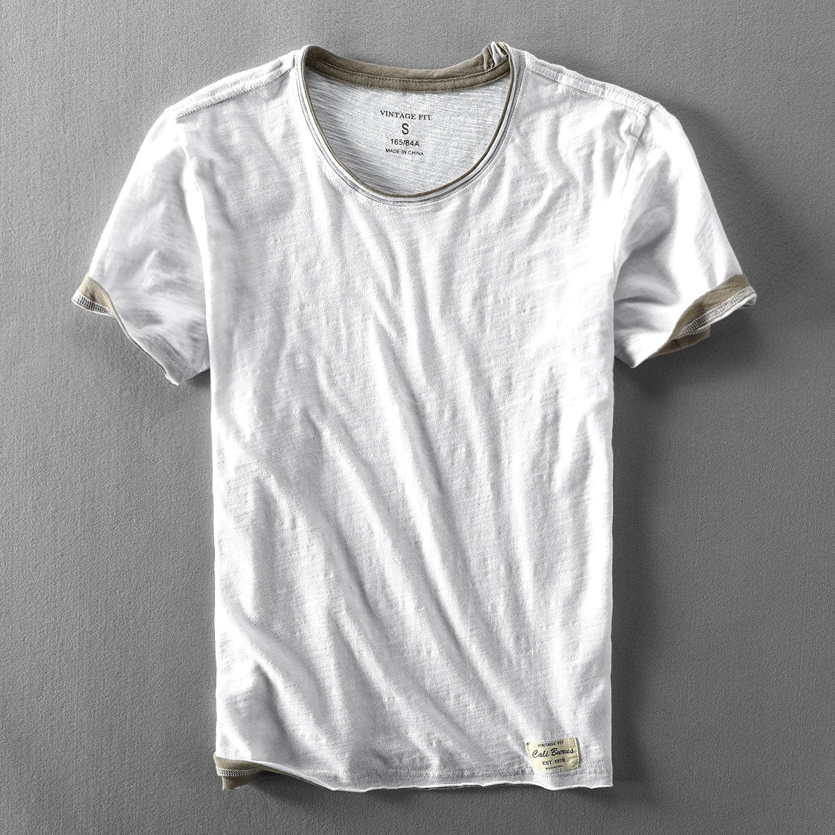 Homme T-Shirt Manches Courtes Col Rond Vintage Fit avec Liseré Contrastant