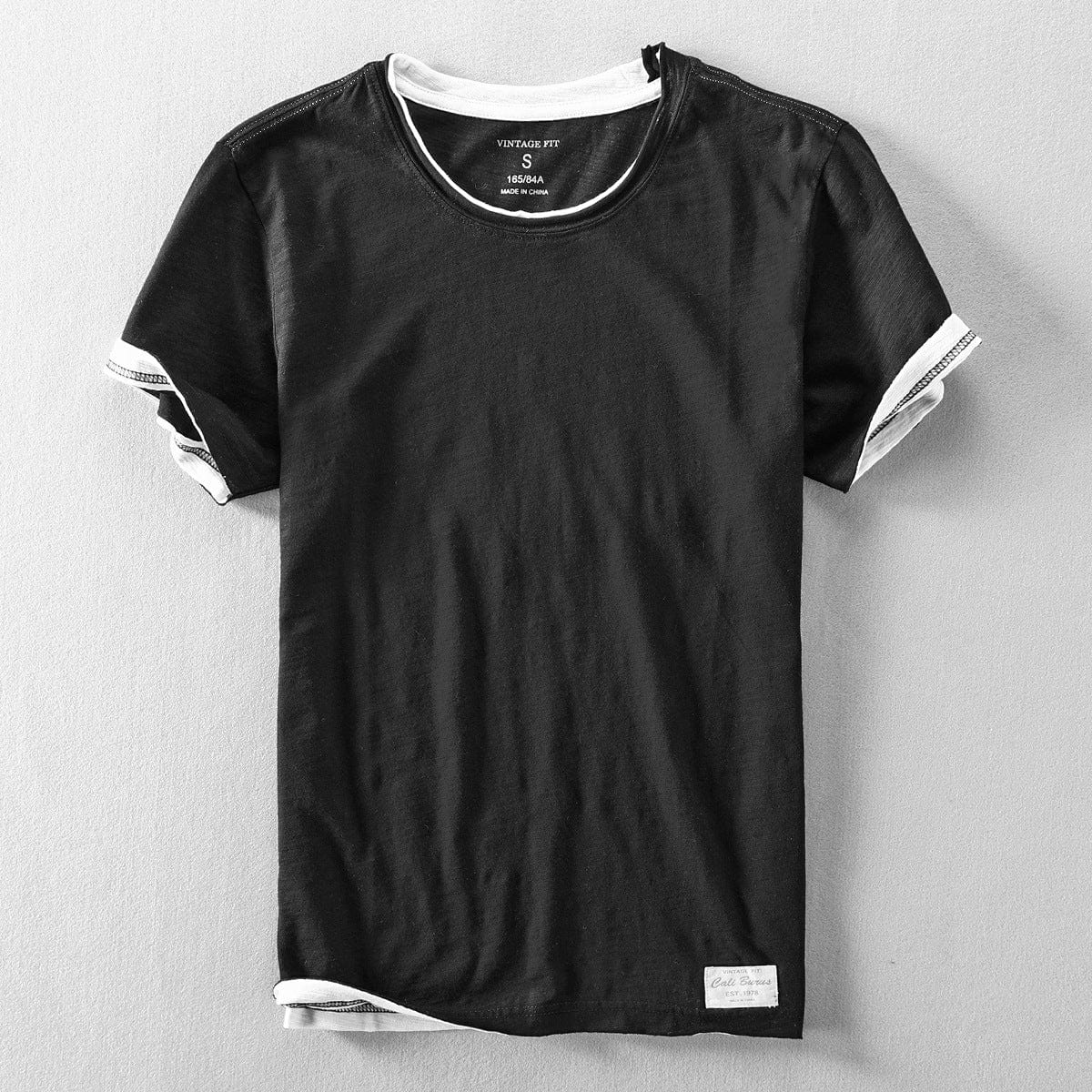 Homme T-Shirt Manches Courtes Col Rond Vintage Fit avec Liseré Contrastant