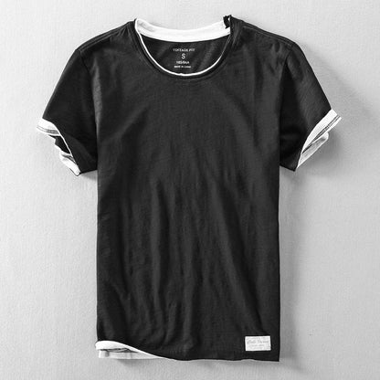 Homme T-Shirt Manches Courtes Col Rond Vintage Fit avec Liseré Contrastant