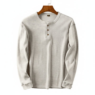 Homme T-shirt Manches Longues avec Col Henley et Boutons