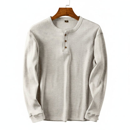 Homme T-shirt Manches Longues avec Col Henley et Boutons