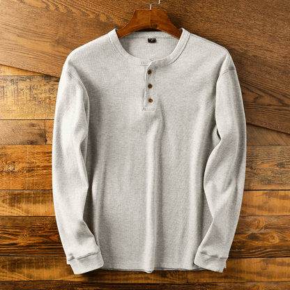 Homme T-shirt Manches Longues avec Col Henley et Boutons
