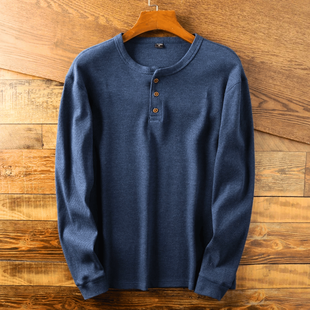 Homme T-shirt Manches Longues avec Col Henley et Boutons