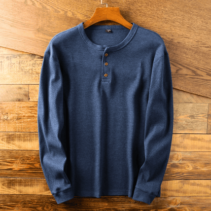 Homme T-shirt Manches Longues avec Col Henley et Boutons