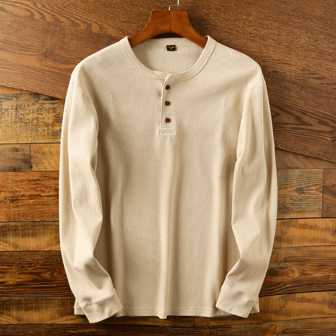 Homme T-shirt Manches Longues avec Col Henley et Boutons