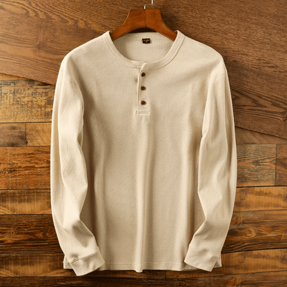 Homme T-shirt Manches Longues avec Col Henley et Boutons