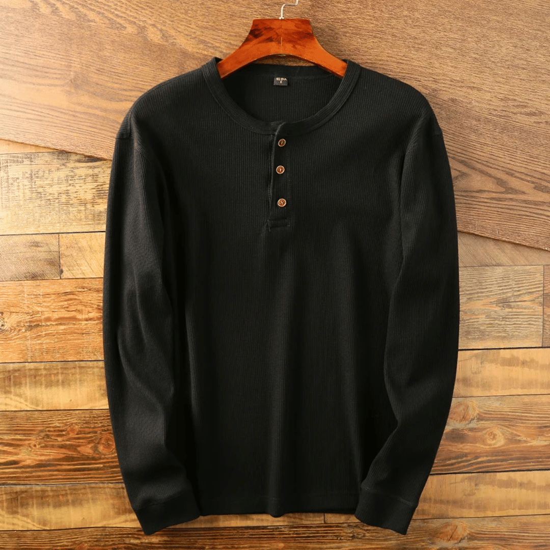 Homme T-shirt Manches Longues avec Col Henley et Boutons