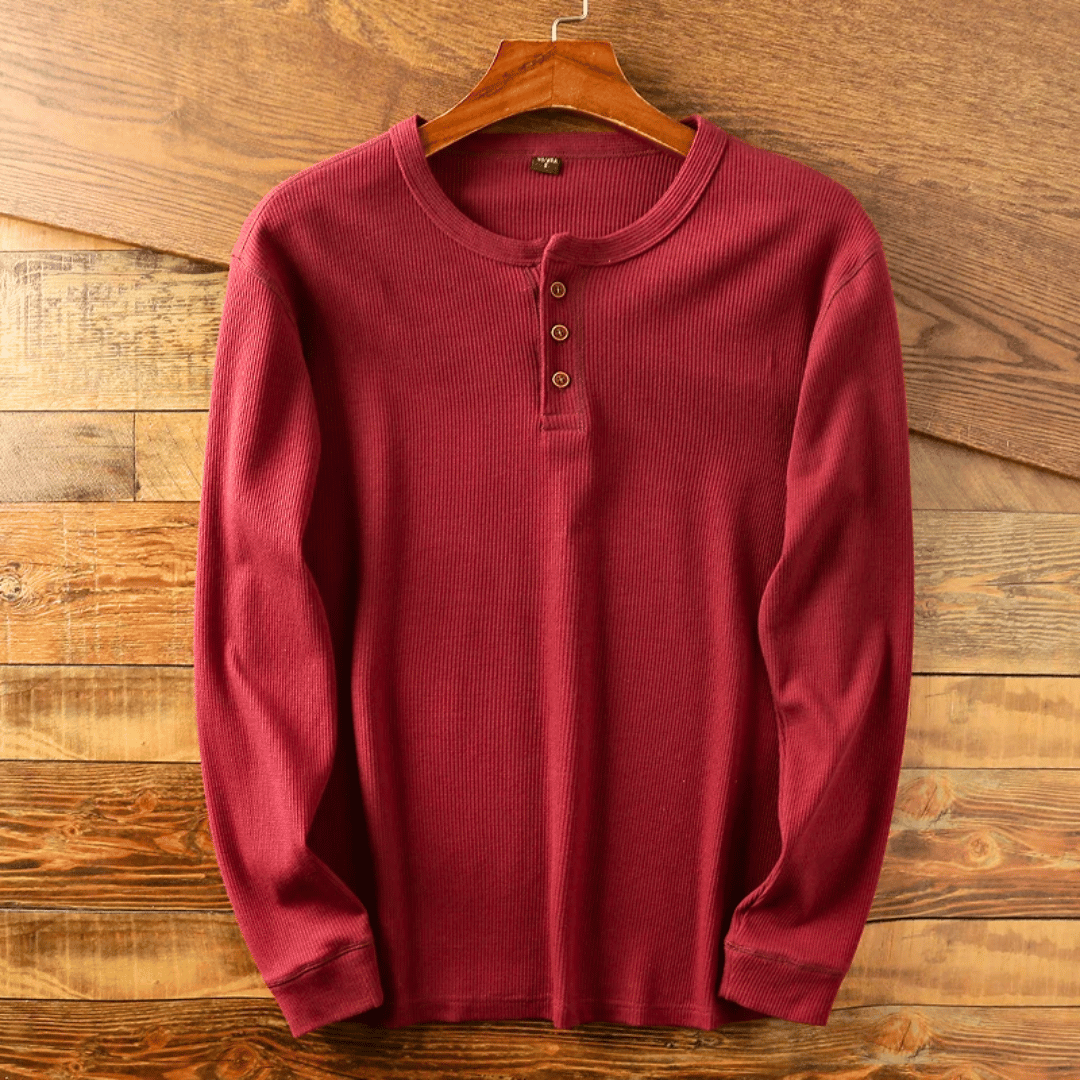 Homme T-shirt Manches Longues avec Col Henley et Boutons