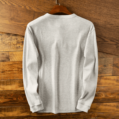 Homme T-shirt Manches Longues avec Col Henley et Boutons