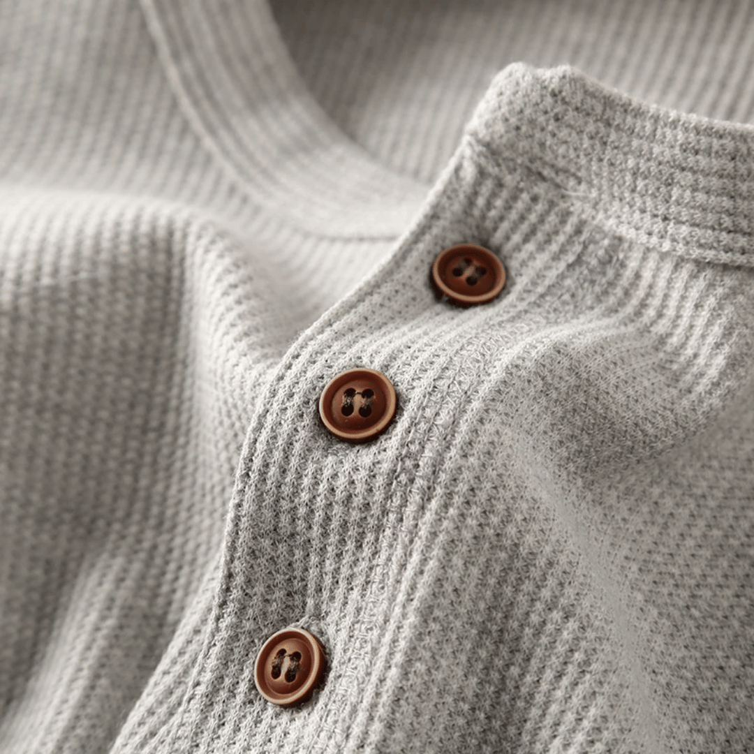 Homme T-shirt Manches Longues avec Col Henley et Boutons