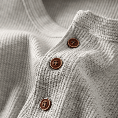 Homme T-shirt Manches Longues avec Col Henley et Boutons