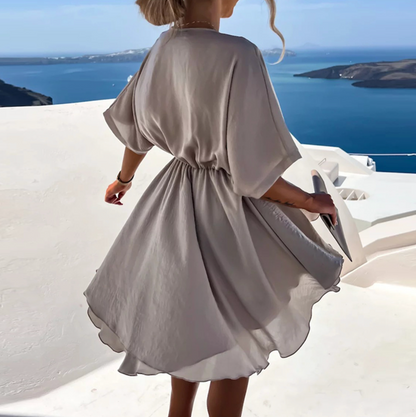 Robe Courte Croisée avec Col en V et Taille Élastiquée