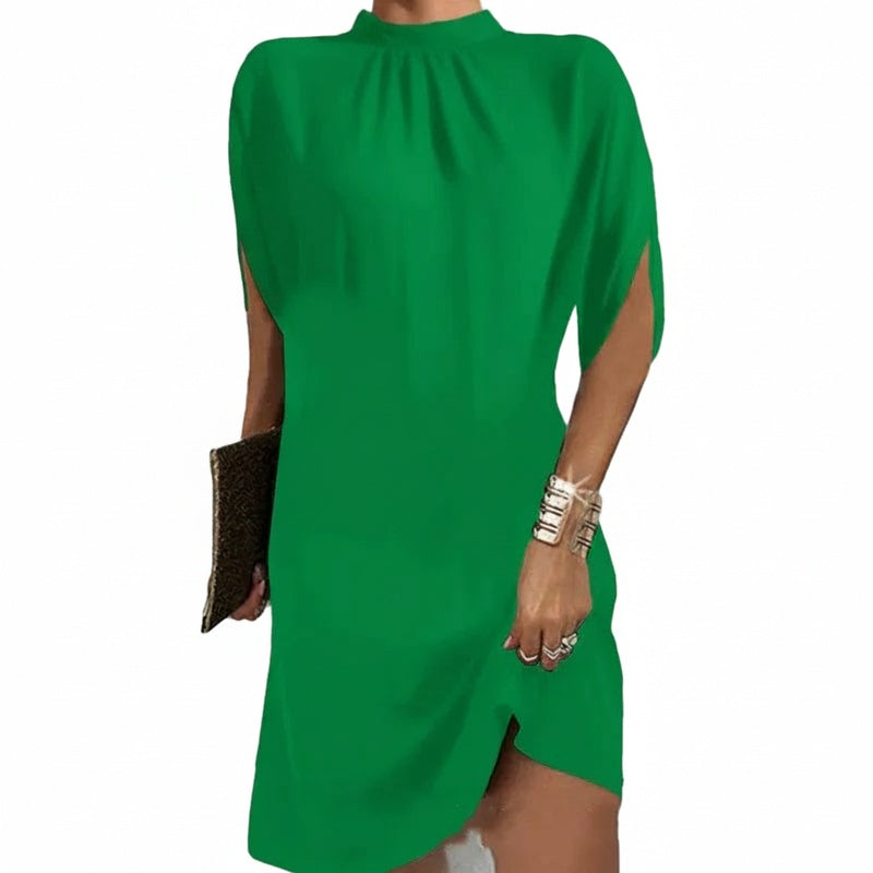 Robe Courte Drapée col Haut avec Manches Chauve-Souris