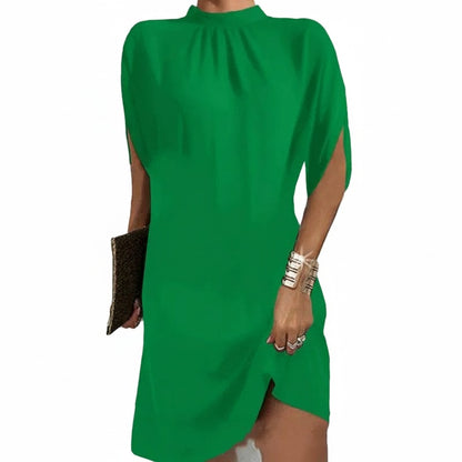 Robe Courte Drapée col Haut avec Manches Chauve-Souris