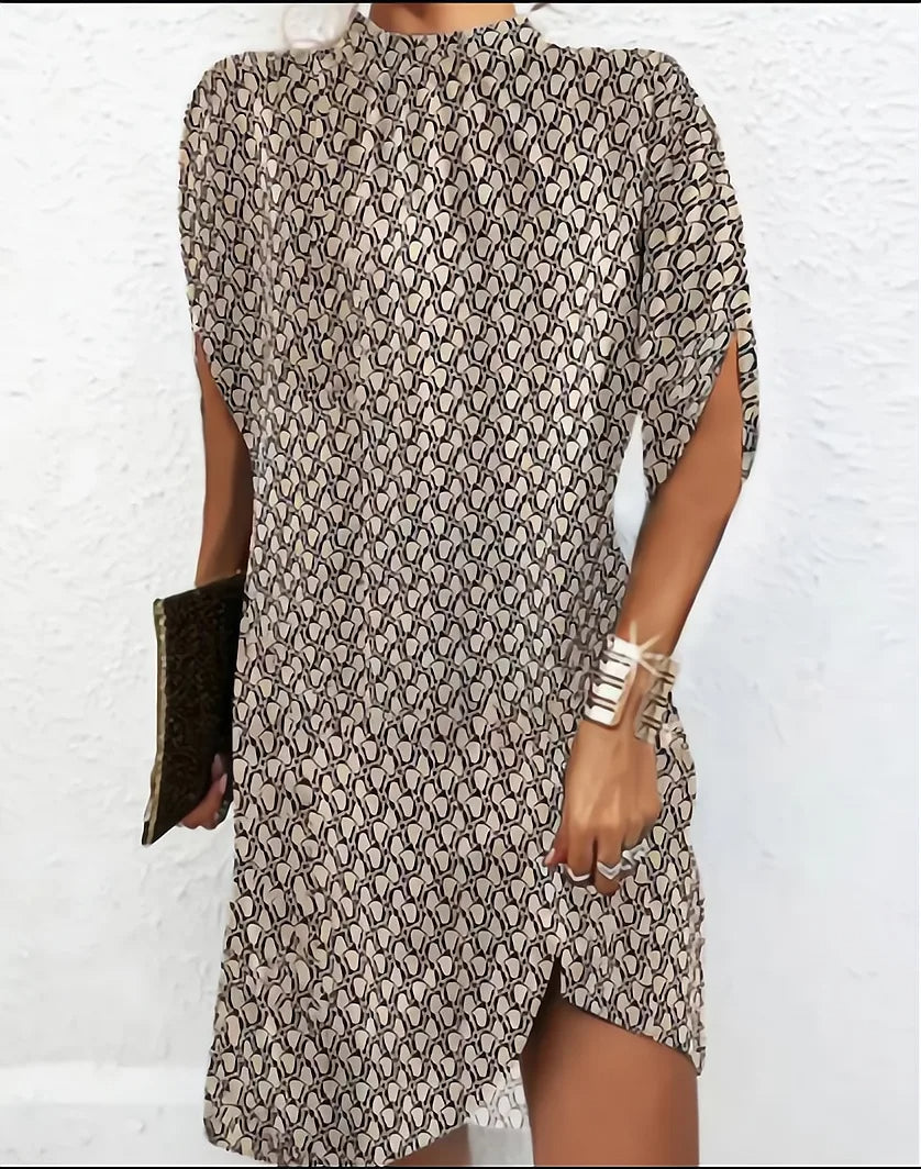 Robe Courte Drapée col Haut avec Manches Chauve-Souris
