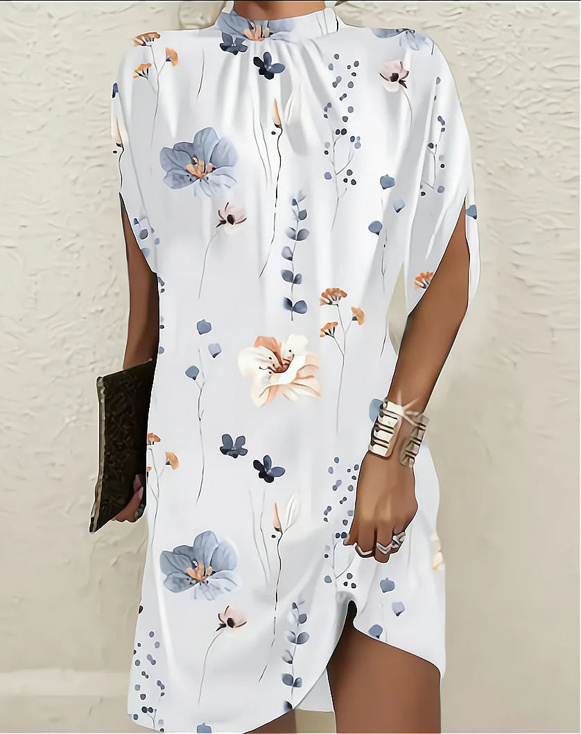 Robe Courte Drapée col Haut avec Manches Chauve-Souris