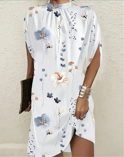 Robe Courte Drapée col Haut avec Manches Chauve-Souris