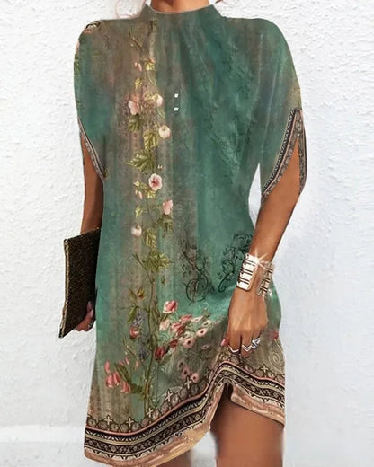 Robe Courte Drapée col Haut avec Manches Chauve-Souris