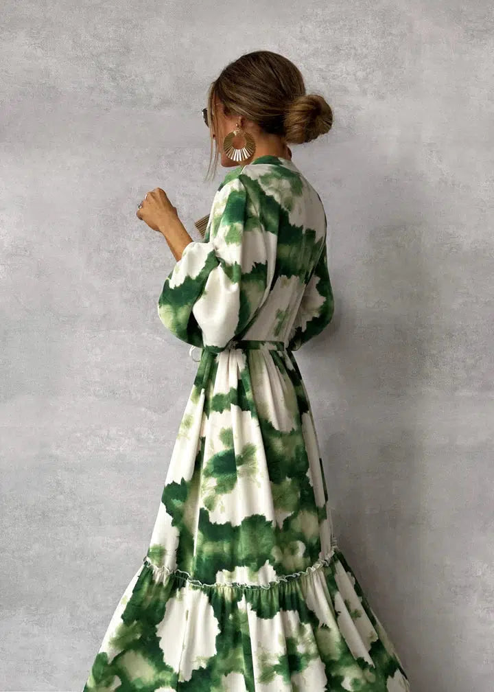 Robe Longue Tie-Dye à Manches Longues et Ceinture