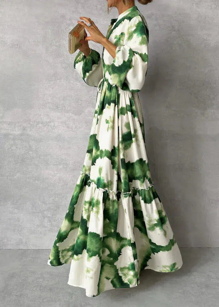 Robe Longue Tie-Dye à Manches Longues et Ceinture