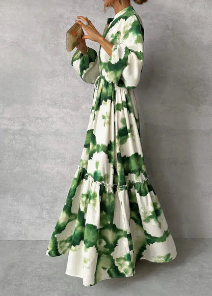 Robe Longue Tie-Dye à Manches Longues et Ceinture