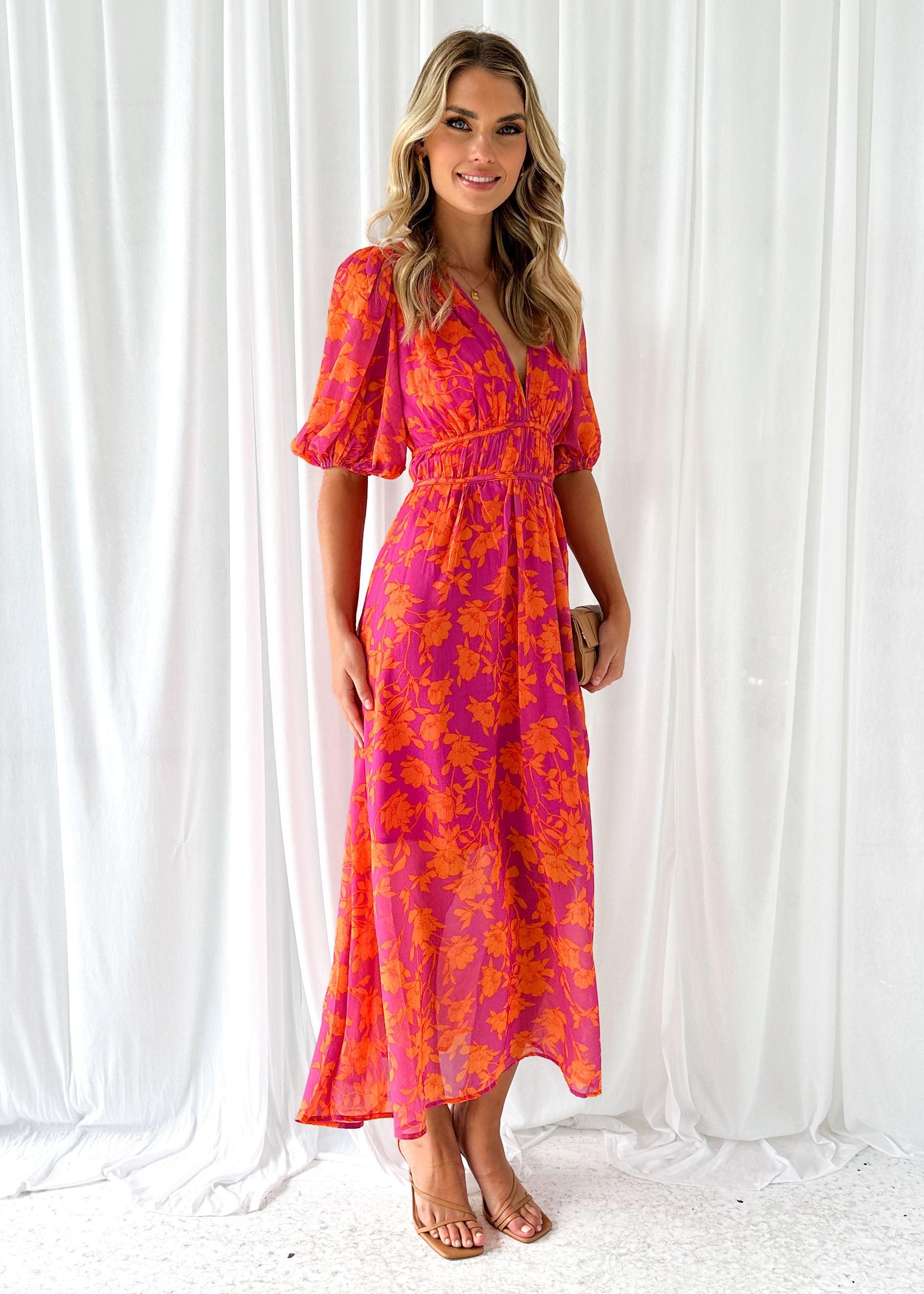 Robe Maxi Fleurie à Col en V et Manches Bouffantes